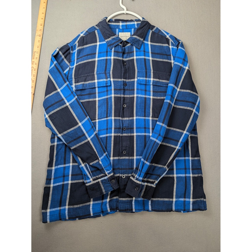 American Eagle Mens XXL Blue Navy Plaid Cotton Flannel Button Down Shirt